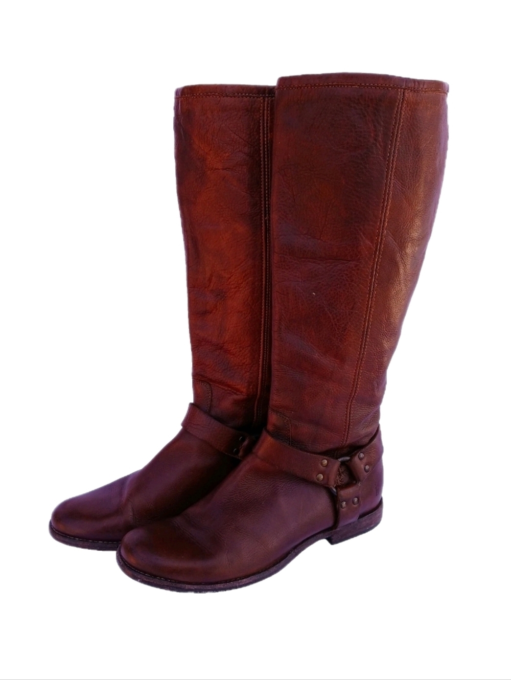 Frye Womens Phillip Riding Boot Size 11B Tall Brown Vintage Leather Harness Zip